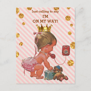 Princess On Phone Stripes Gold Spots Baby Shower Invitation