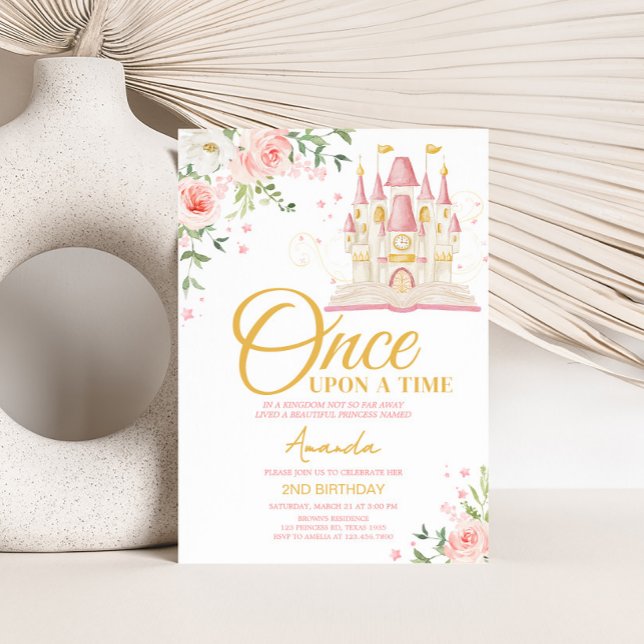 Princess Once Upon a Time Birthday Party Invitation (Princess Castle Once Upon a Time Birthday Party Invitation)