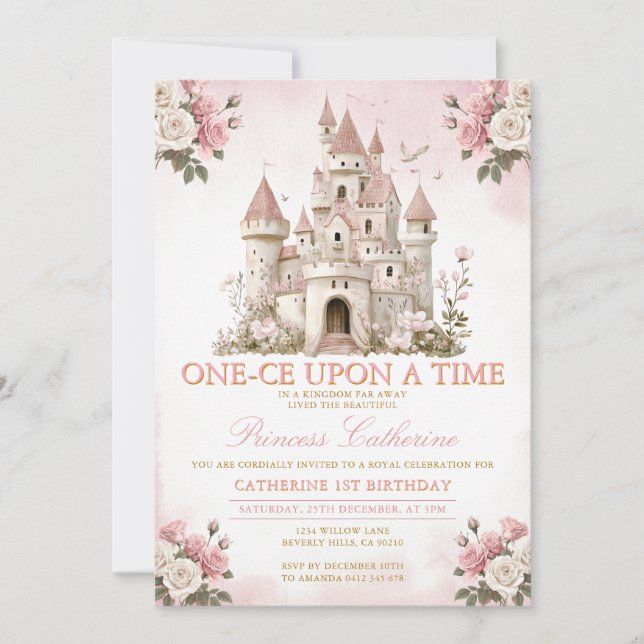 Princess ONE-CE Upon a time 1st birthday Castle Invitation (Front)
