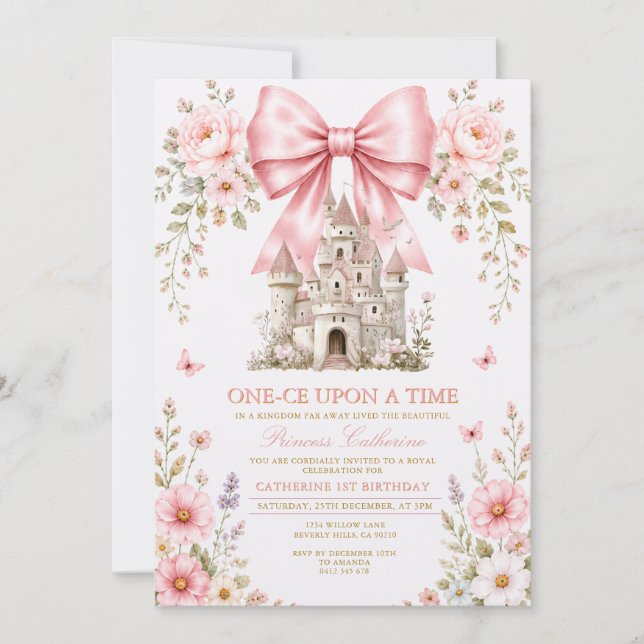 Princess Onece Upon a Time First Birthday Invitation (Front)