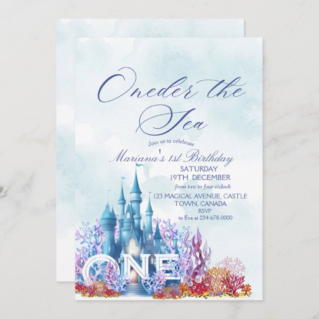 Princess Oneder The Sea Castle Happy Birthday  Invitation (Front/Back)