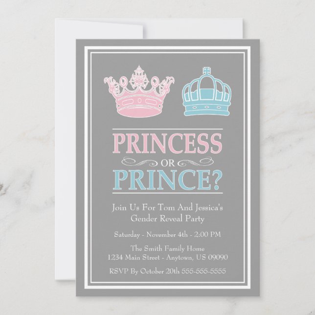 Princess Or Prince Gender Reveal Party Invitations (Front)