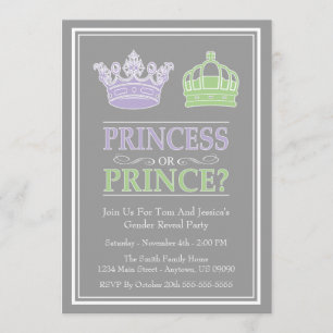 Princess Or Prince Gender Reveal Party Invitations