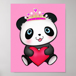 Princess Panda Poster Sweet Gift for Girls Bedroom