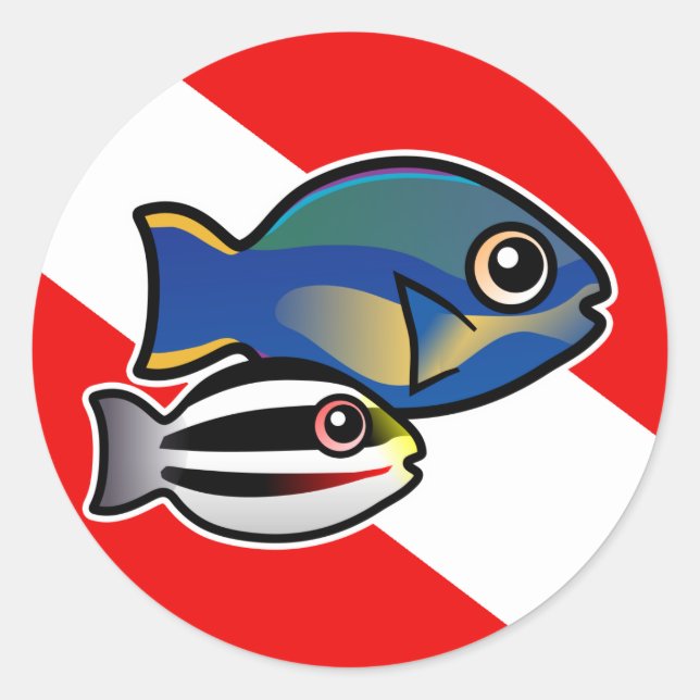 Princess Parrotfish & Baby Dive Flag Classic Round Sticker (Front)
