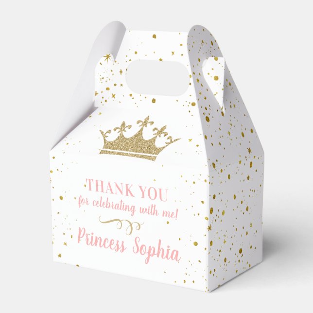 Princess Party Crown Pink Gold Thank You  Favour Box (Front Side)