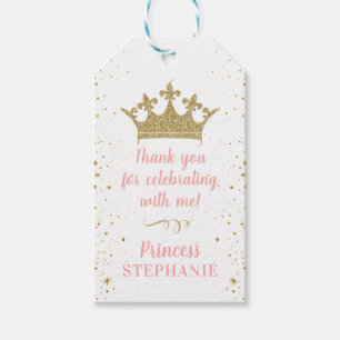 Princess Party Crown Pink Gold Thank You Favour Gift Tags