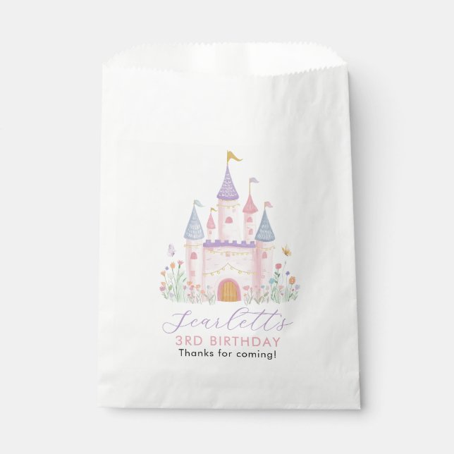 Princess party favors Girls Birthday Pastel Castle Favour Bag (Front)