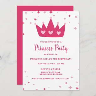 Princess Party Girl's Pink Crown Birthday Party Invitation