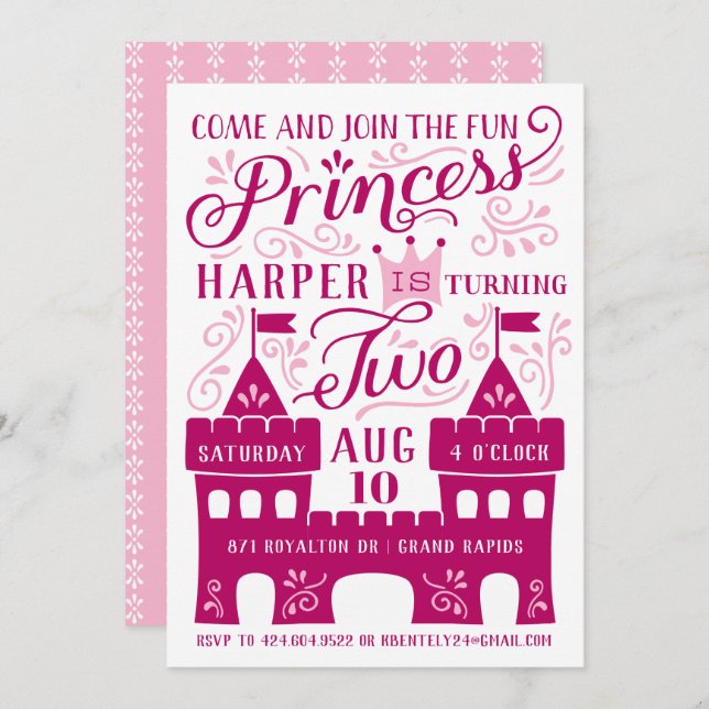 Princess Party Girl's Second Birthday Invitations (Front/Back)