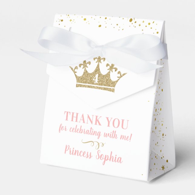 Princess Party Gold Pink Tiara Thank You  Favour Box (Front Side)