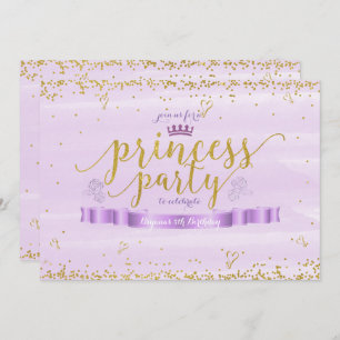 Princess Party Gold & Purple Photo Invitations