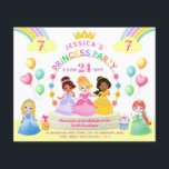 Princess Party Kid Birthday Invitation<br><div class="desc">A princess theme Kid Children Birthday Party Invitation. On a white background, princesses in blue, purple, pink, yellow and green dresses are seen surrounding a podium with flowers, balloons, cake and presents. The typography text reads Your Child's Name Princess Party, with a decorative crown on top. The child's age is...</div>