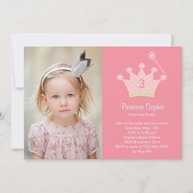 Princess Party Photo Birthday Invitation (Front)