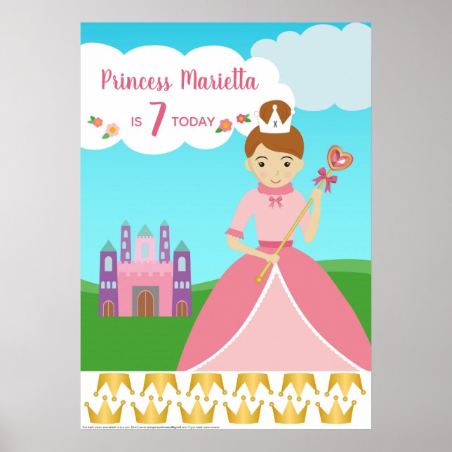 Princess Party Pin The Tail Game Poster (Front)