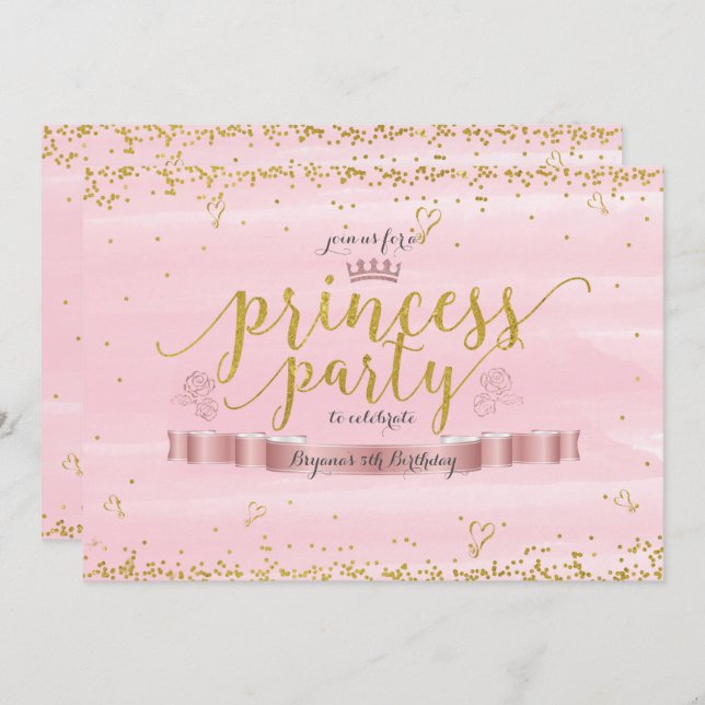 Princess Party Pink & Gold Photo Invitations (Front/Back)