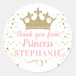 Princess Party Pink Gold Thank You Favour Classic Round Sticker
