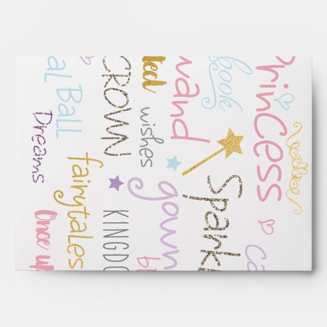 PRINCESS PARTY Words Birthday Invitation Envelope (Front)
