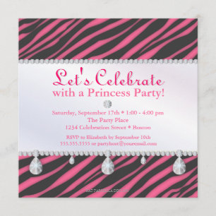 Princess Party Zebra Stripes in Pink Birthday Invitation
