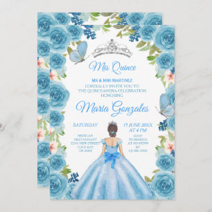 Princess Pastel Blue Roses & Butterfly Mis Quince Invitation
