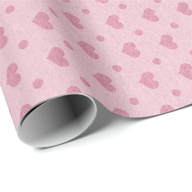 Princess Pastel Pink Rose Hearts Dots Kraft Wrapping Paper (Roll Corner)