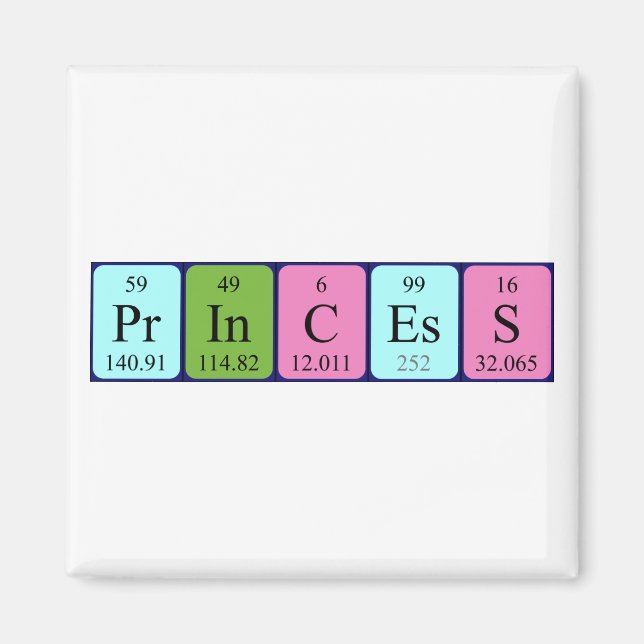 Princess periodic table name magnet (Front)