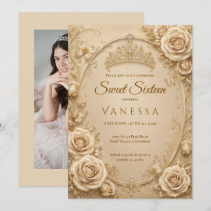 Princess photo butterflies sweet 16 Invitation