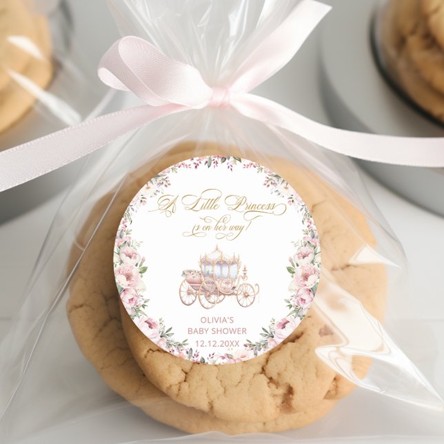 Princess Pink and Gold Baby Shower Classic Round Sticker (Creator Uploaded)