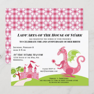 Princess pink and green Girl Birthday invitation