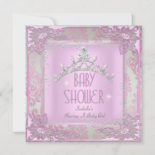 Princess Pink Baby Shower Girl Baby Tiara Damask Invitation