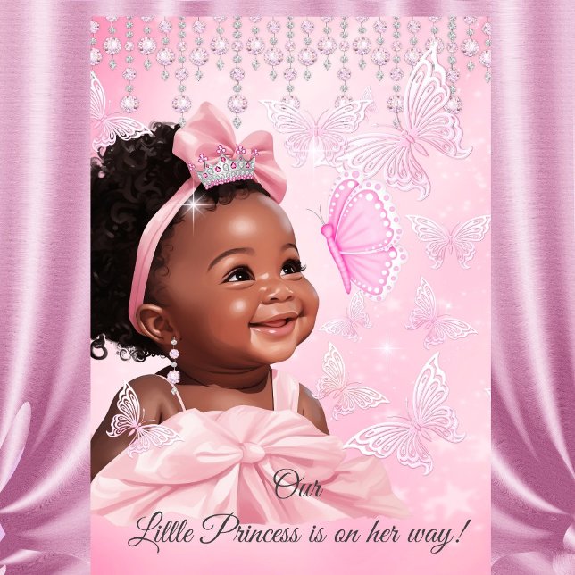 Princess Pink Butterfly Baby Shower Ethnic Invitation (Creator Uploaded)