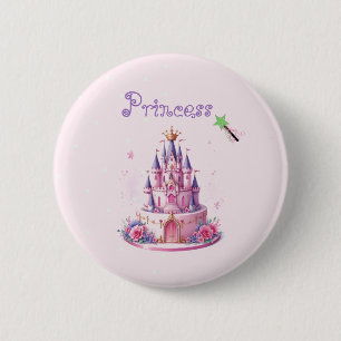 Princess Pink Castle Cake and Wand 6 Cm Round Badge