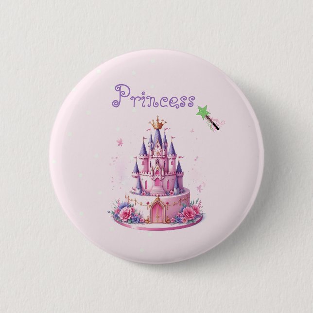 Princess Pink Castle Cake and Wand 6 Cm Round Badge (Front)