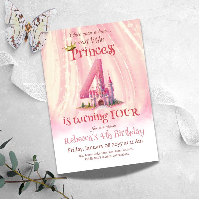 Princess Pink Castle Girl Fourth 4th Birthday Invitation (Creator Uploaded)