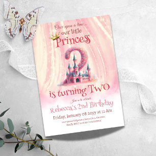 Princess Pink Castle Girl Second 2nd Birthday Invitation