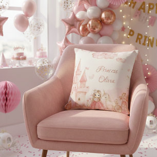 Princess Pink Castle Unicorn Birthday Party  Cushion