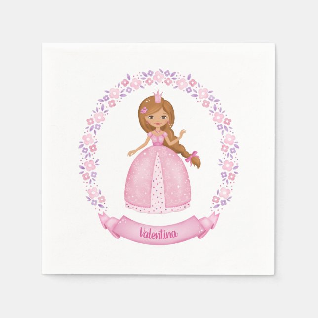 Princess Pink Cute Personalised Napkin (Front)