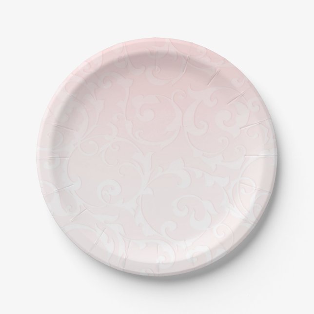 Princess Pink Damask Storybook Elegant Wedding Paper Plate (Front)