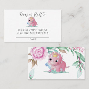 Princess Pink Dinosaur Diaper Raffle Baby Shower Business Card