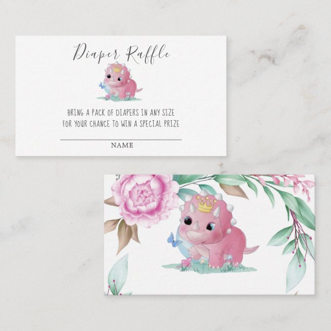 Princess Pink Dinosaur Diaper Raffle Baby Shower Business Card (Front/Back)