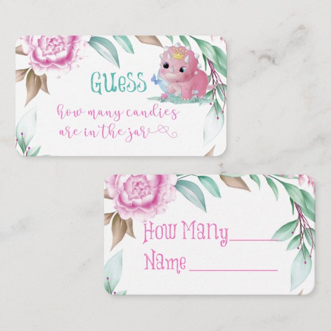 Princess Pink Dinosaur How Many Candies In A Jar B Business Card (Front/Back)