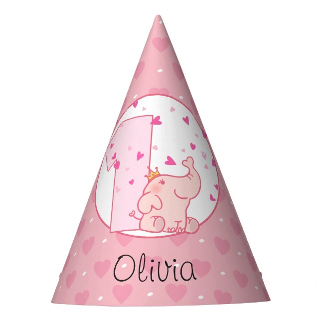 Princess Pink Elephant 1st Birthday Party Custom Hat (Front)