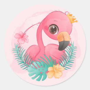 Princess Pink Flamingo Pink Girl Baby Shower Classic Round Sticker