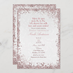 Princess Pink Glitter White Damask Bridal Shower Invitation