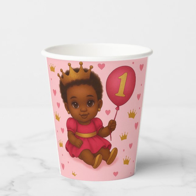 Princess Pink & Gold Baby Girl Birthday  Paper Cups (Front)