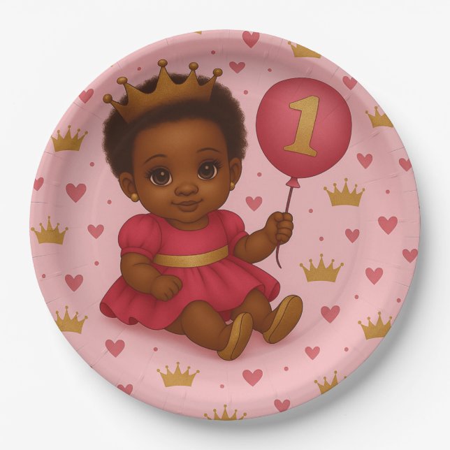 Princess Pink & Gold Baby Girl Birthday Paper Plate (Front)