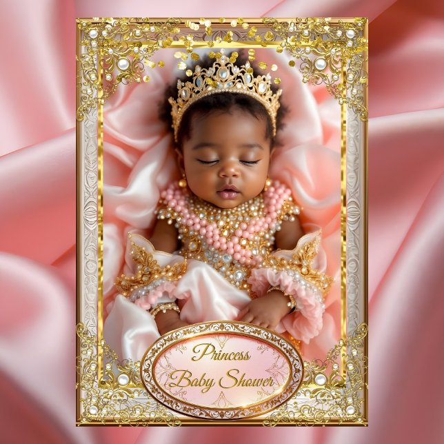 Princess Pink Gold Baby Girl Shower Ethnic pearls Invitation (Creator Uploaded)