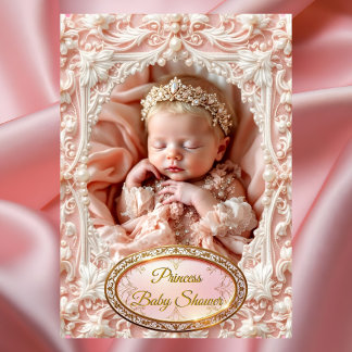 Princess Pink Gold Baby Girl Shower pearl Blonde Invitation