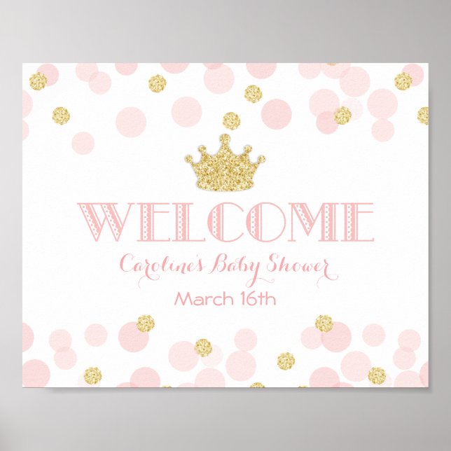 Princess Pink Gold Baby Shower Custom Welcome Poster (Front)