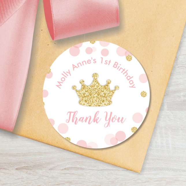 Princess Pink & Gold Birthday Party Sticker Label (Creator Uploaded)